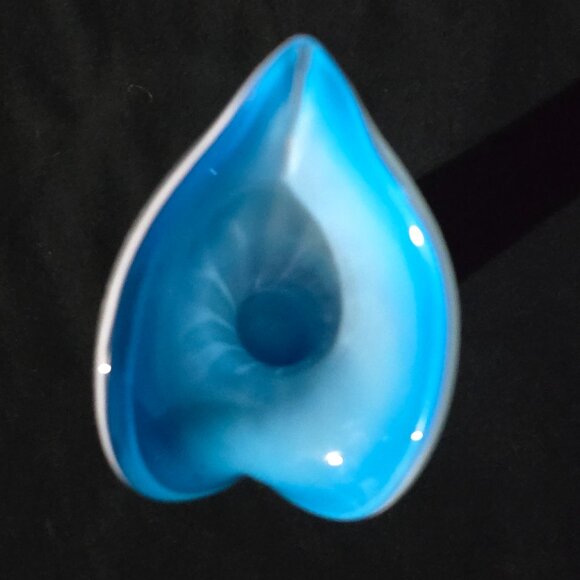 Vtg Hand Blown Art Glass Jack in the Pulpit Blue White Clear Vase 3 1/2"x7 1/2" - Picture 6 of 7